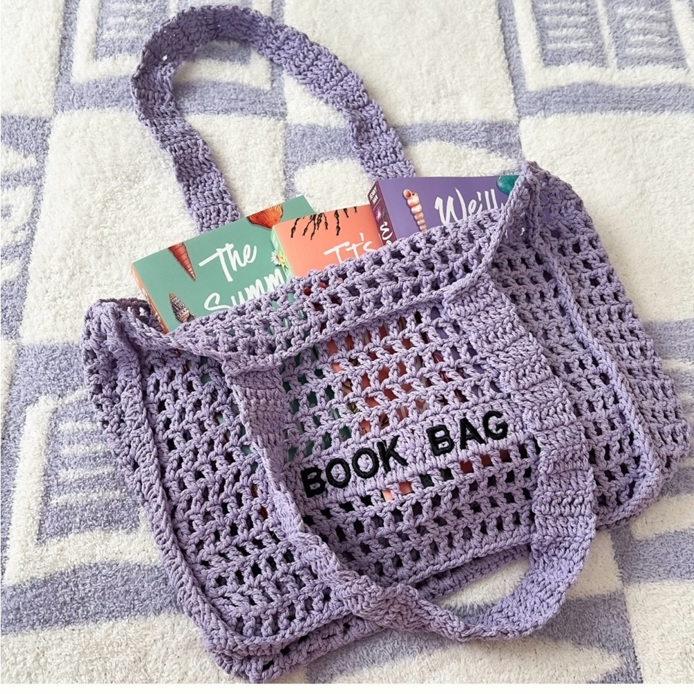 Chic Lavender Summer Crochet Tote Book Bag